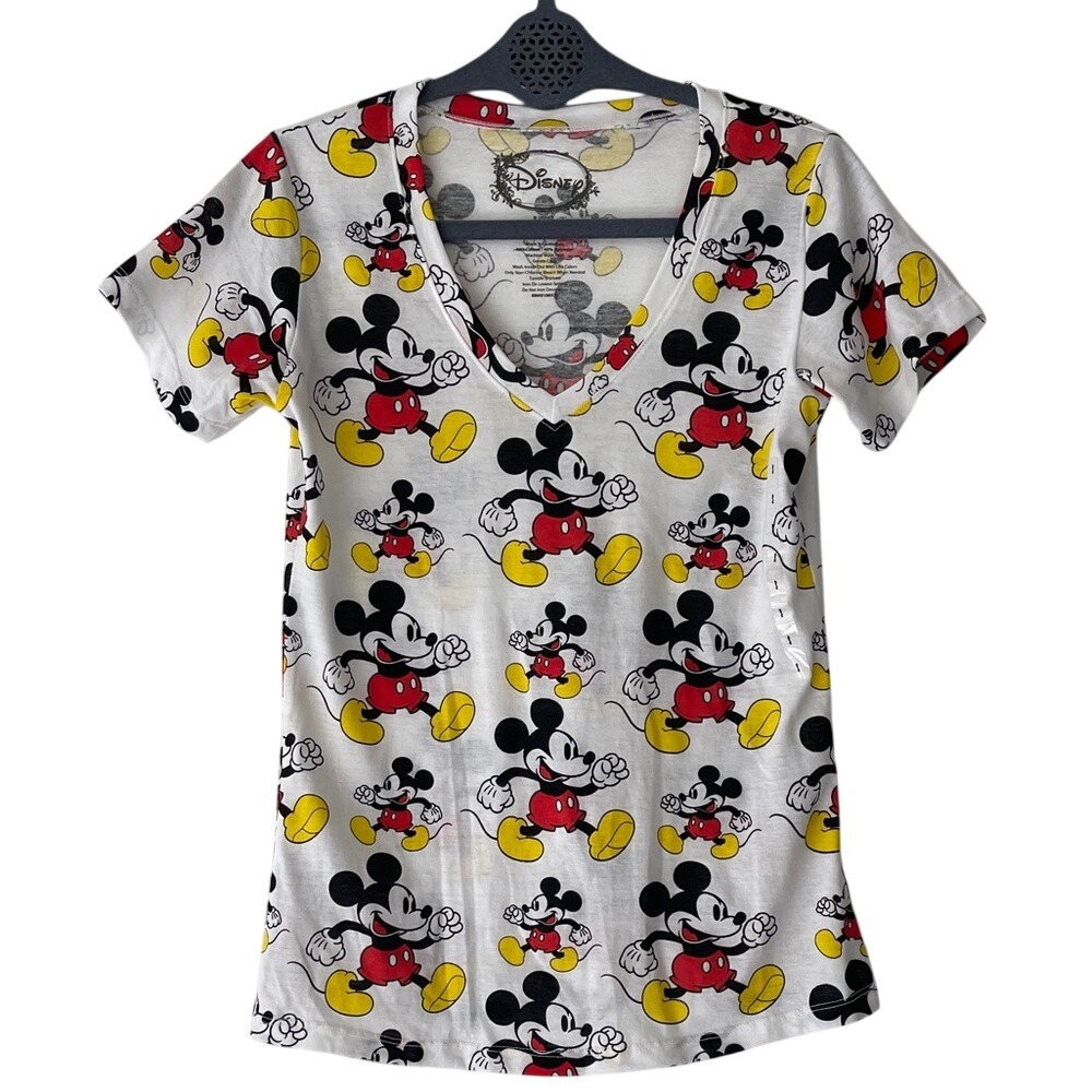 Disney Mickey Mouse V Neck T‎ Shirt Tee Small NWT